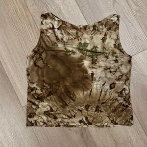 Brown Tie-Dye Sleeveless Top
